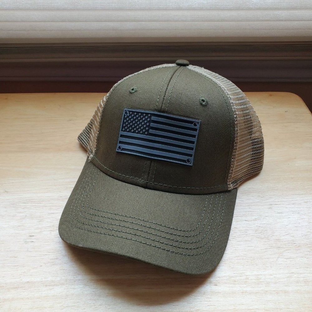 American Flag‎ USA Olive Green Trucker Style Cap Hat H3 Headwear.